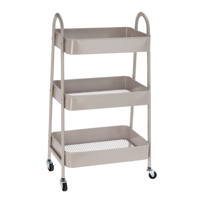 Well home carro de cocina rolling color taupe con 3 cestas y ruedas 44x31,5x79,5cm
