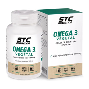 Omega 3 VEGETAL - Complément Alimentaire aux Huiles Végétales - Lin, Chia & Perilla - Source d'Acides Gras Essentiels Végétaux - Soutien du Fonctionnement Cardio-Vasculaire - Cure 30j