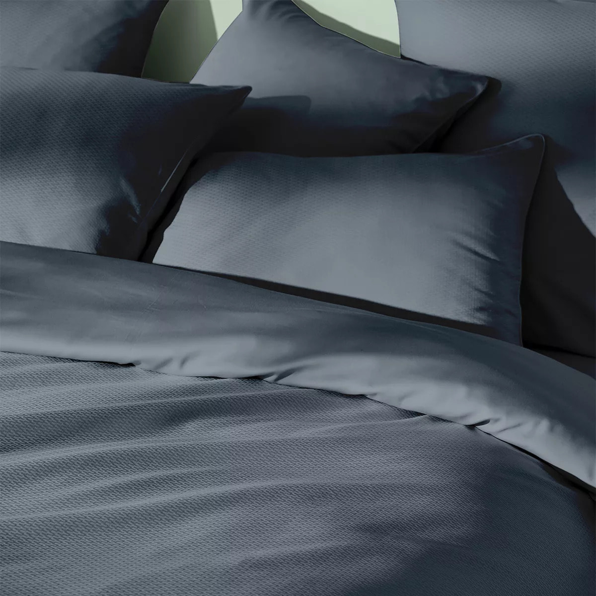 Housse de couette satin de coton motif jacquard bleu Vibrato bleu nuit