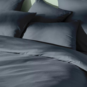 Housse de couette satin de coton motif jacquard bleu Vibrato bleu nuit