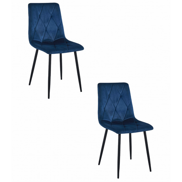 Set di 2 sedie Libra in velluto blu notte con gambe nere