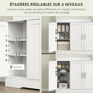 Buffet haut cuisine - vaisselier vitrine 4 portes, 3 étagères, 2+1 niches - blanc