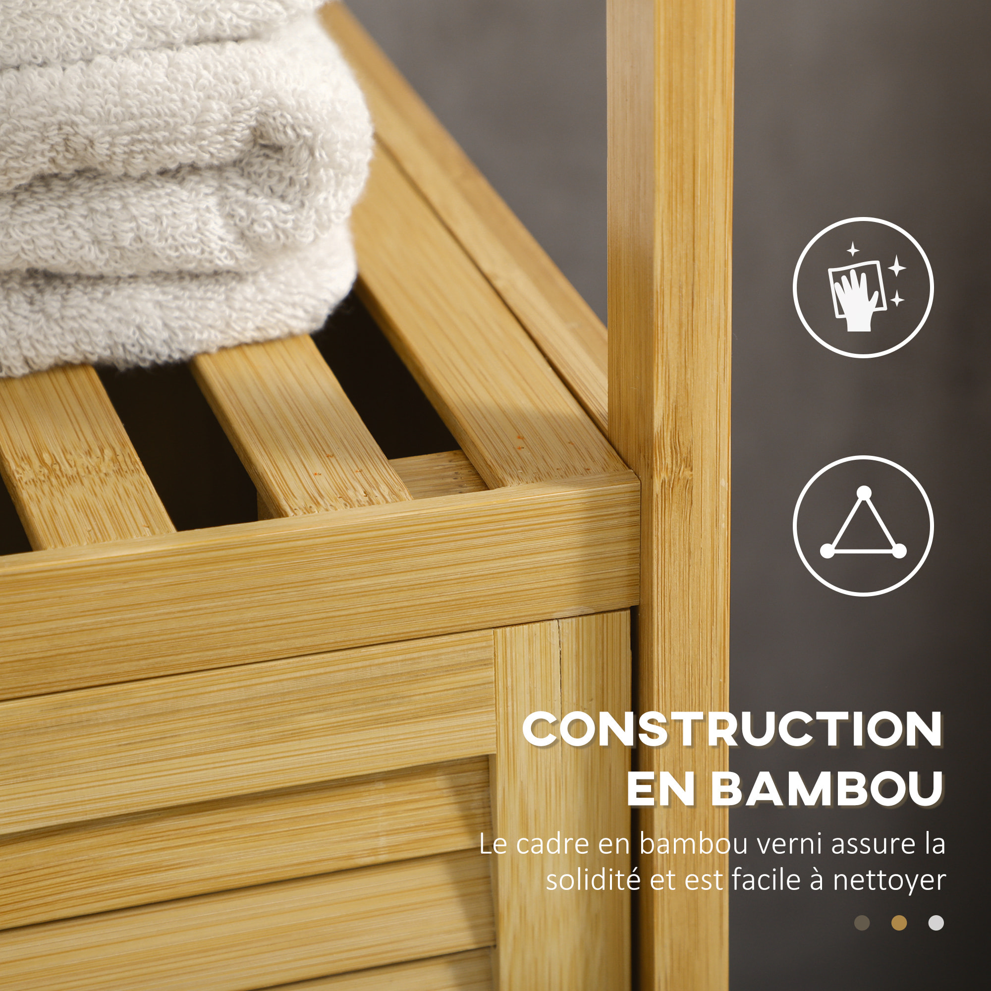 Meuble bas salle de bain rangement salle de bain 1 porte 2 étagères bois bambou verni