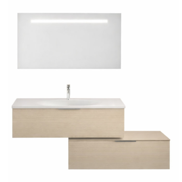 Meuble vasque 120 cm BURGBAD Olena en décalé chêne clair + miroir