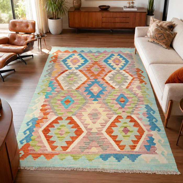 Tapis kilim au motif ethnique, tissé plat authentique, VAZORAR