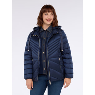 Fiorella Rubino - Piumino trapuntato disegno chevron con cappuccio - Blu