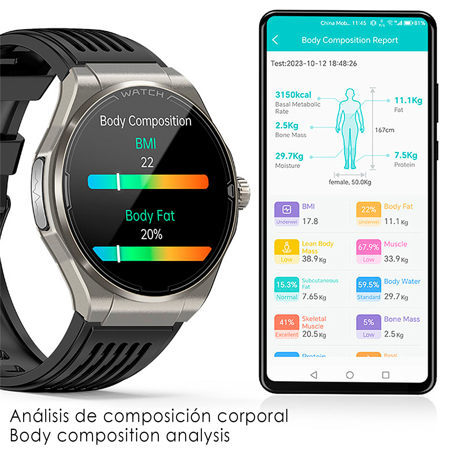 Smartwatch JA03. Llamadas Bluetooth con funciones avanzadas de salud: ECG, lípidos, glucosa, oxígeno en sangre, tensión arterial, composición sanguínea y composición corporal.
