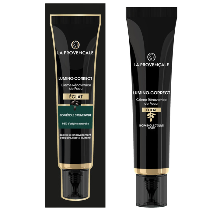 La Provençale Lumino-Correct - Crème Rénovatrice de Peau booster d'Eclat – Biophénols d'Olive noire - Tous types de peaux - 40ml