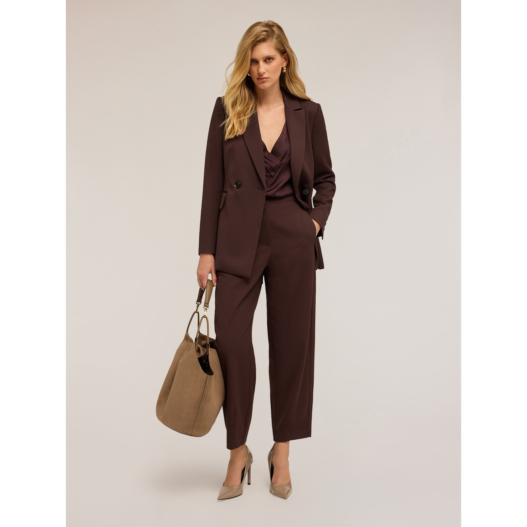 Motivi - Pantalones balloon en poliviscosa - Marrón