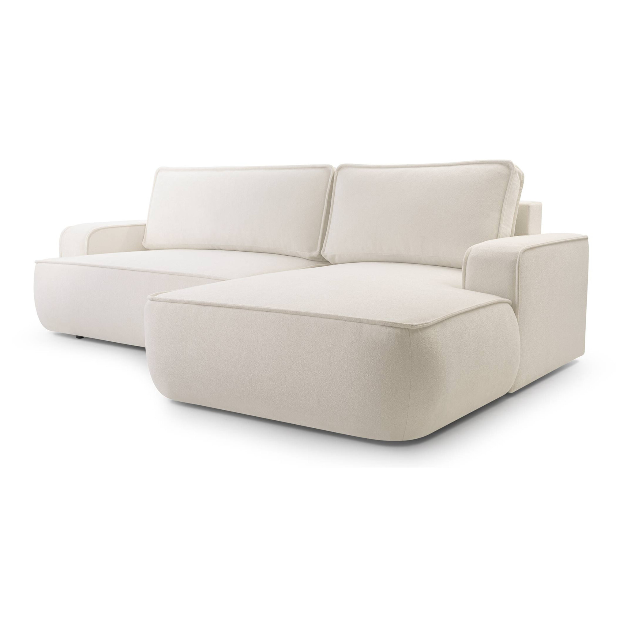 Nessino - canapé d'angle droit 4 places - convertible avec coffre - en tissu texturé - Beige