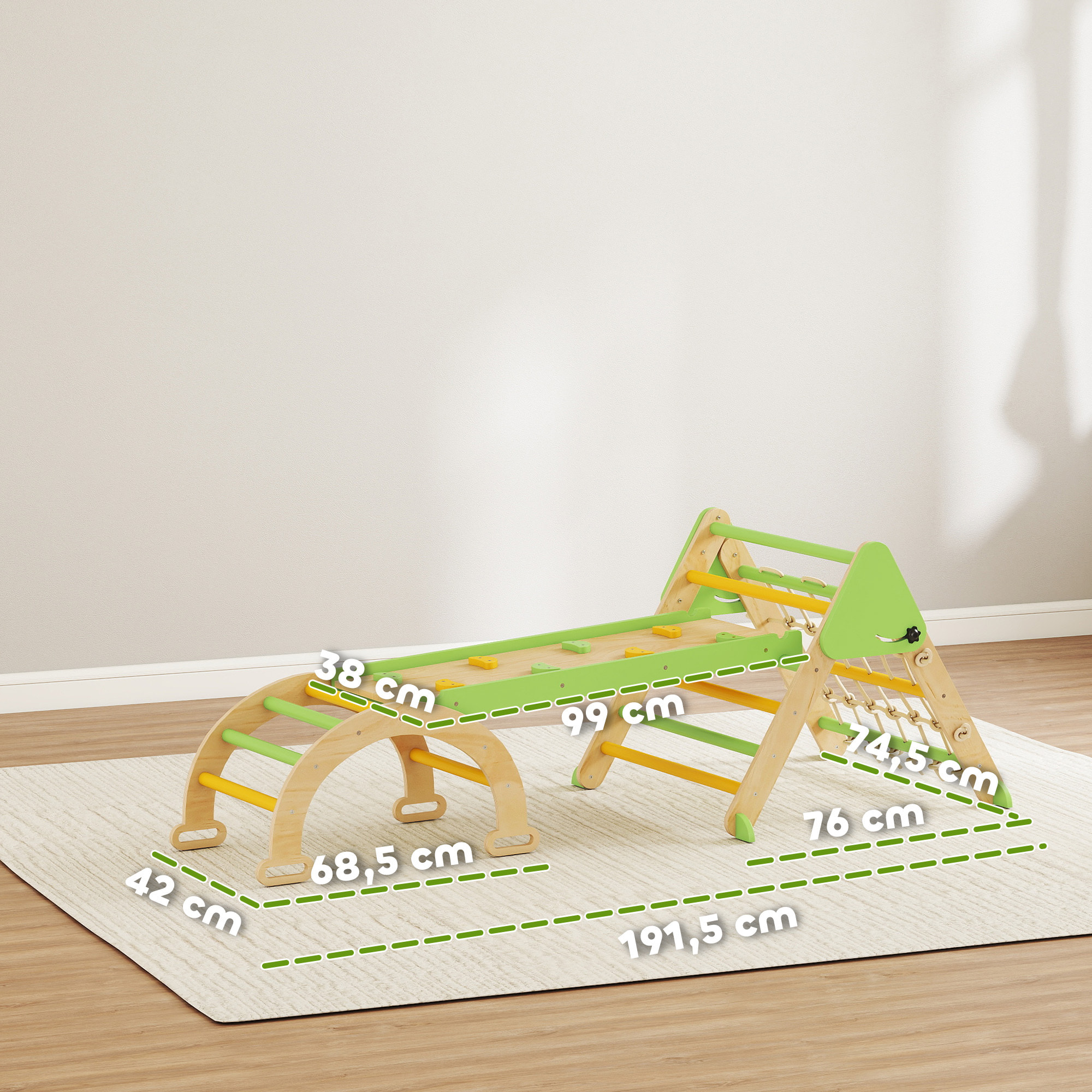 Triangle d'escalade enfant pliable 8 en 1 - aire de jeu enfant - bois vert