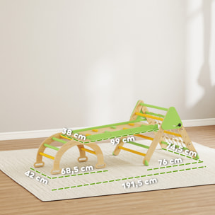 Triangle d'escalade enfant pliable 8 en 1 - aire de jeu enfant - bois vert