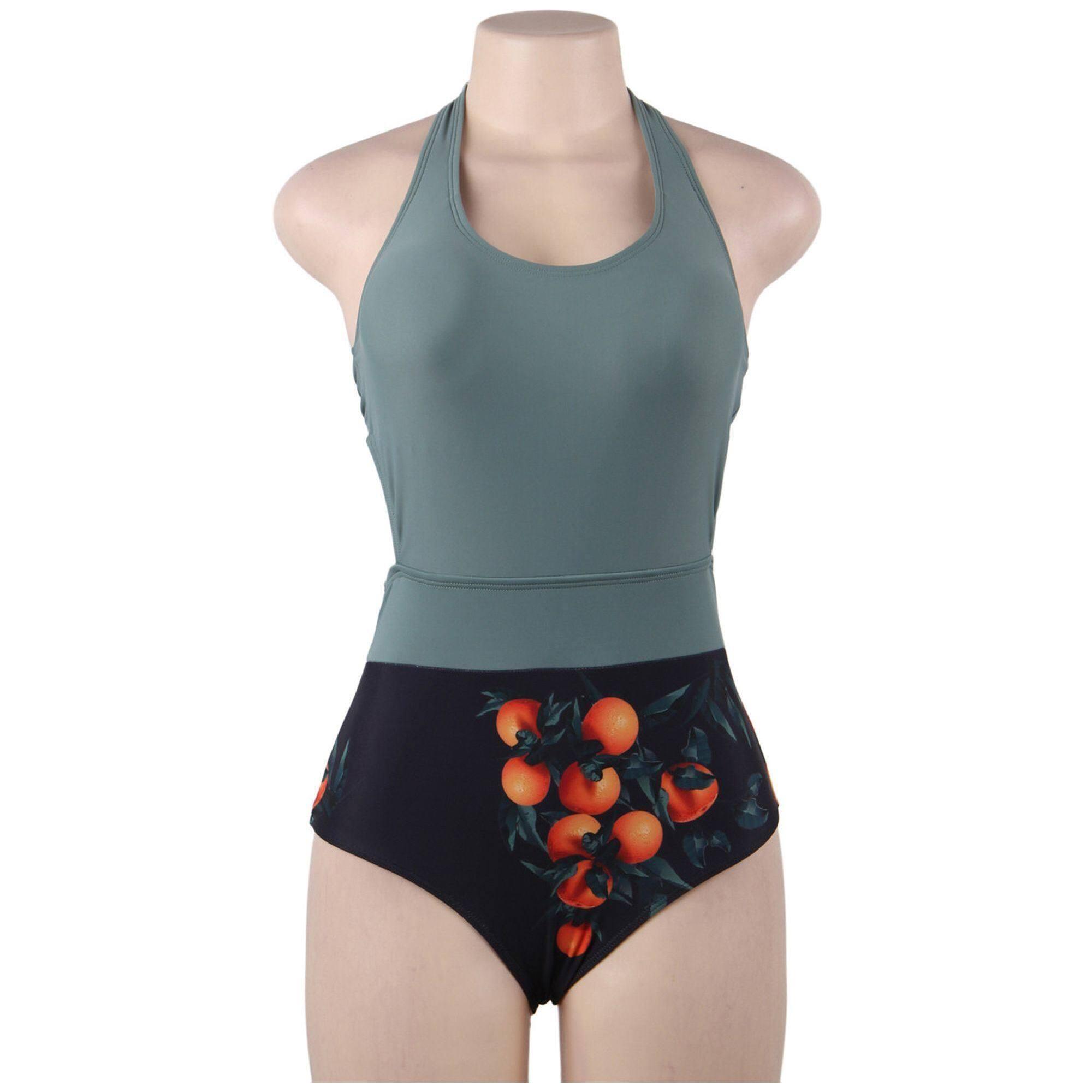 Traje de baño de una pieza gris para mujer estilo frutal