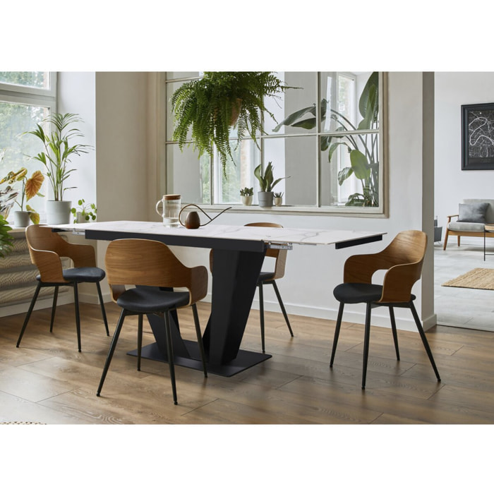 Table à manger extensible en céramique - 160/240 cm - 6 à 10 personnes "Nova" - Blanc marbré gris
