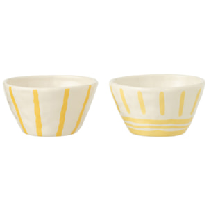 J-Line Bol Ligné Dolomite - céramique - blanc/jaune clair - 2 pièces