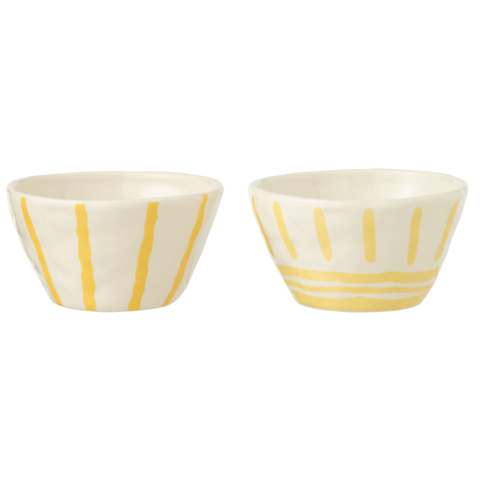 J-Line Bol Ligné Dolomite - céramique - blanc/jaune clair - 2 pièces