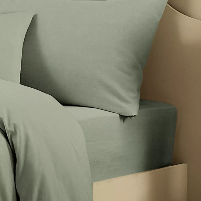 Drap housse b35 lin & coton 160 g/m² uni vert Le metis francais verde