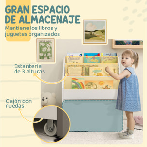 Estantería de Juguetes con 3 Compartimentos, Librería Infantil, Caja de Juguetes Móvil, Cajón con Ruedas, Multifuncioanl, para Dormitorio, Guardería, Sala de Juegos, Blanco