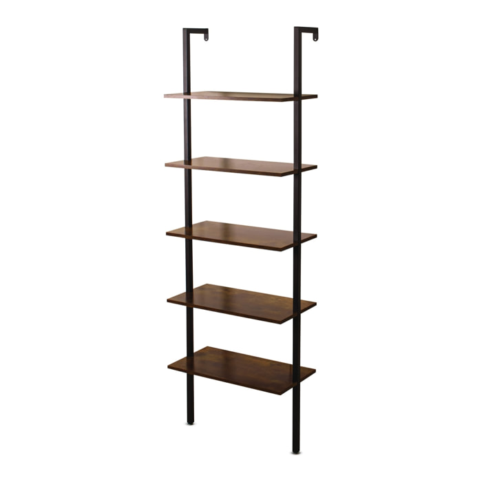 Komo - Scaffale Libreria a Muro 60x185x30 cm 5 Ripiani in Legno Industriale Struttura in Metallo Nero