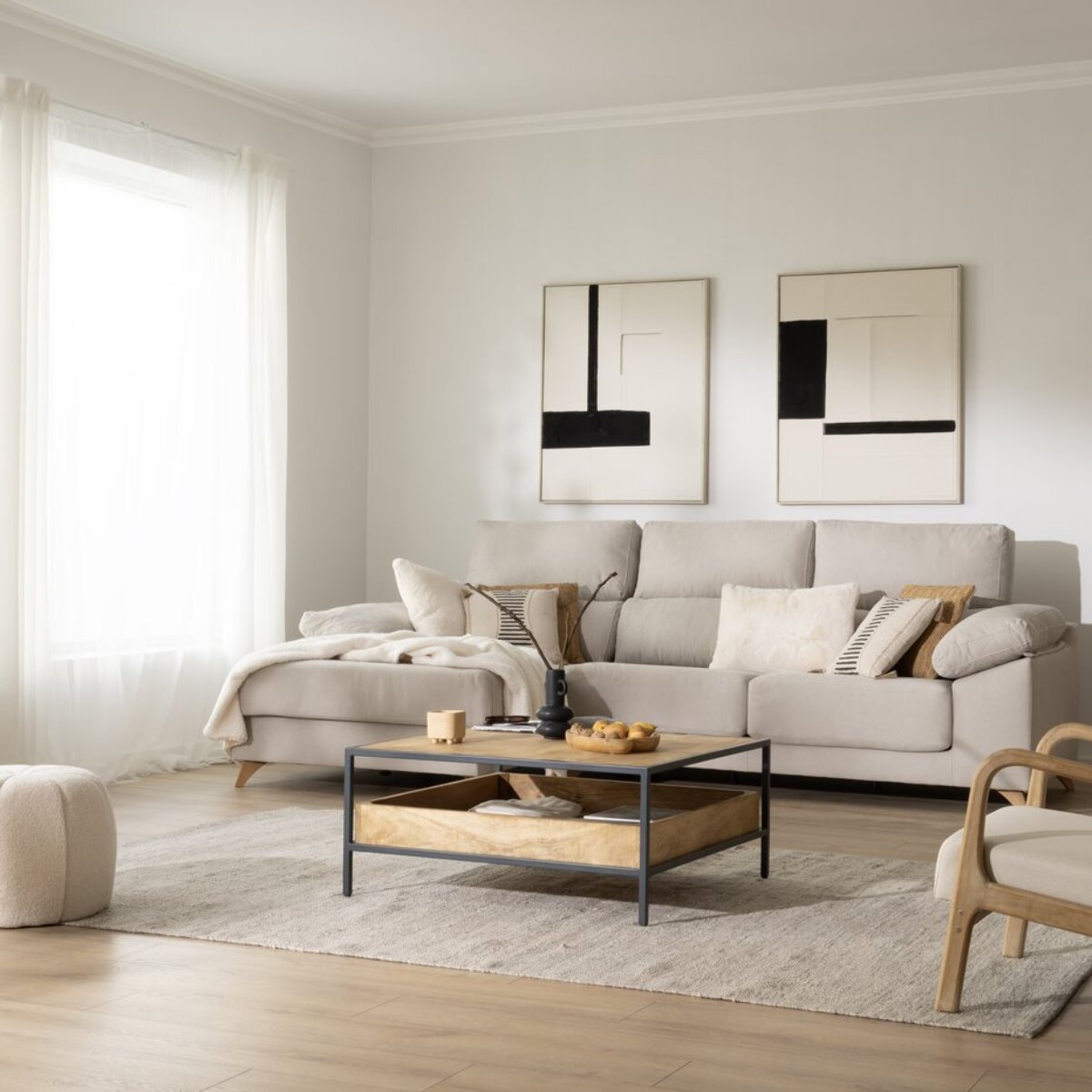 Table basse Boston -bois massif de manguier-couleur bahamas naturelles 90 x 40 x 90 cm