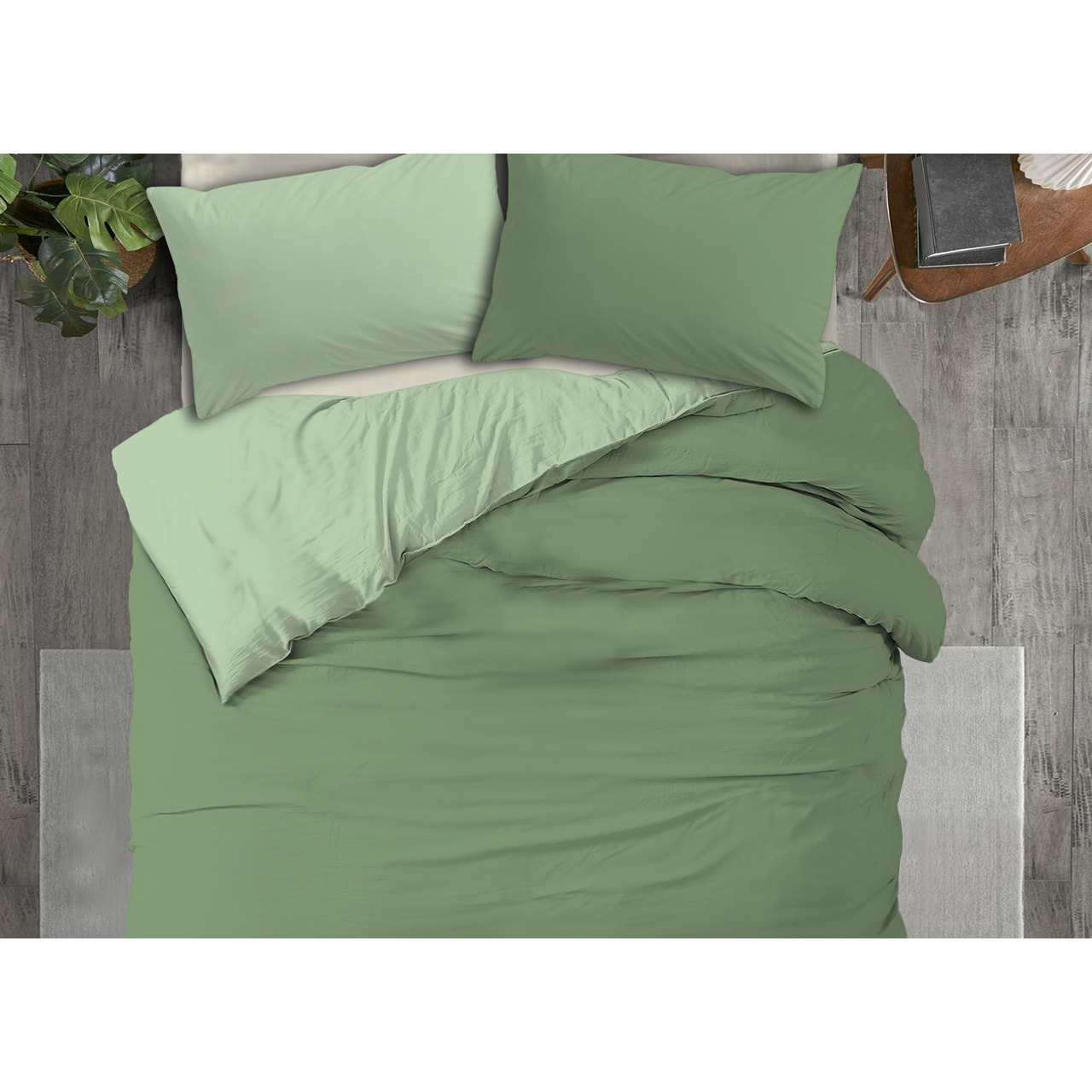 Copripiumino No Stiro Tinta Unita Bicolor Francesca Verde Salvia