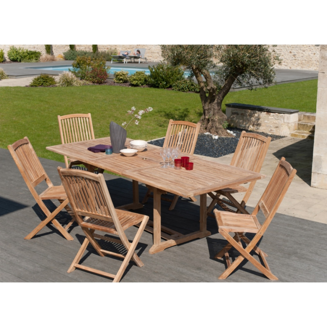 HARRIS - Table de jardin 8/10 personnes, rectangulaire extensible 180/240*100 cm en bois Teck