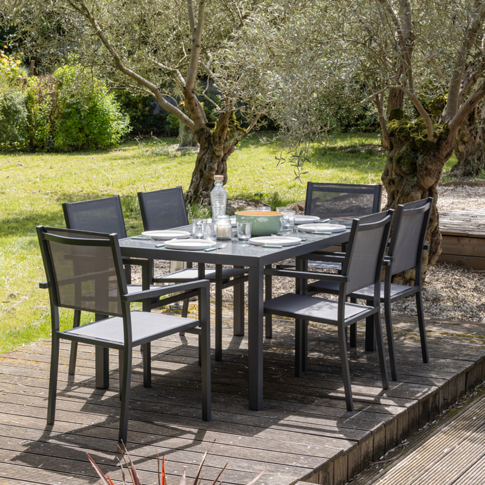 Salon de jardin BERGAMO en textilène gris 6 places - aluminium anthracite