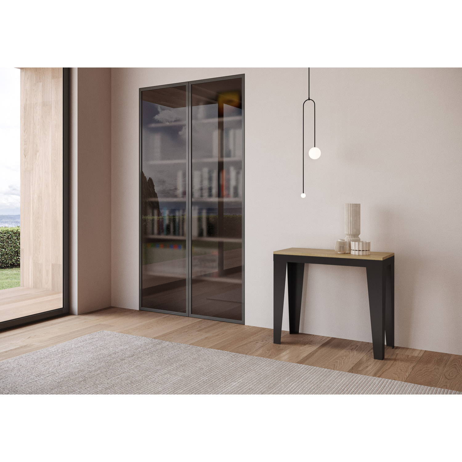 Consolle allungabile 90x40/196 cm Flame Small Evolution Quercia Natura telaio Antracite.