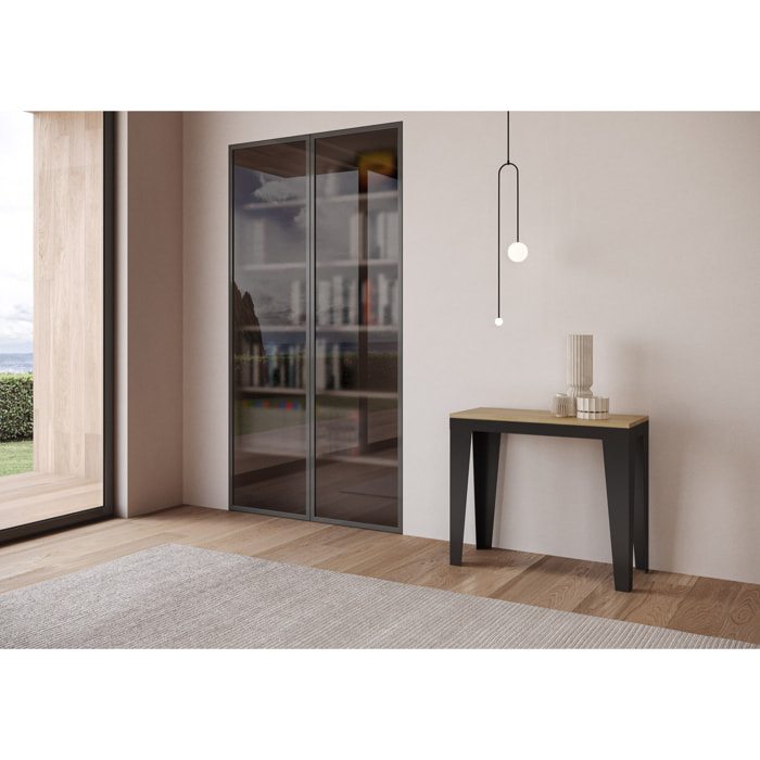 Consolle allungabile 90x40/196 cm Flame Small Evolution Quercia Natura telaio Antracite.