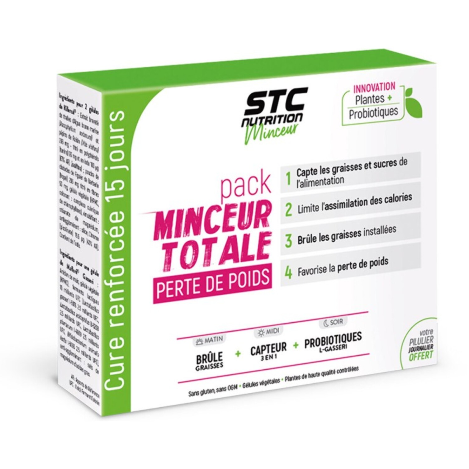 STC NUTRITION - Pack Minceur Totale - Cure Perte de Poids 3 en 1 - Brûle & Déstocke les graisses installées - Convient aux Vegan - Actifs Naturels - Sans Gluten - Pilulier offert - Cure 15 jours