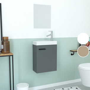 Ensemble Meuble Lave Mains Gris 41x50x22cm + Miroir - SMALLY GREY