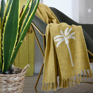 Plaid décoratif motif palmier esprit exotique - Jaune moutarde