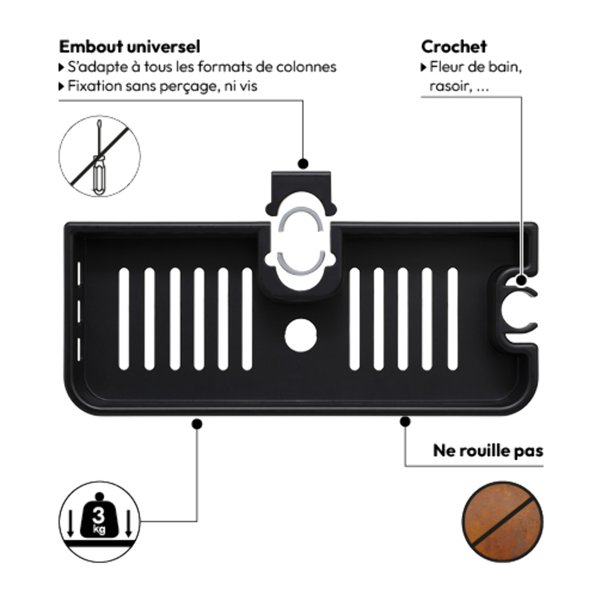 Étagère pour colonne de douche noir