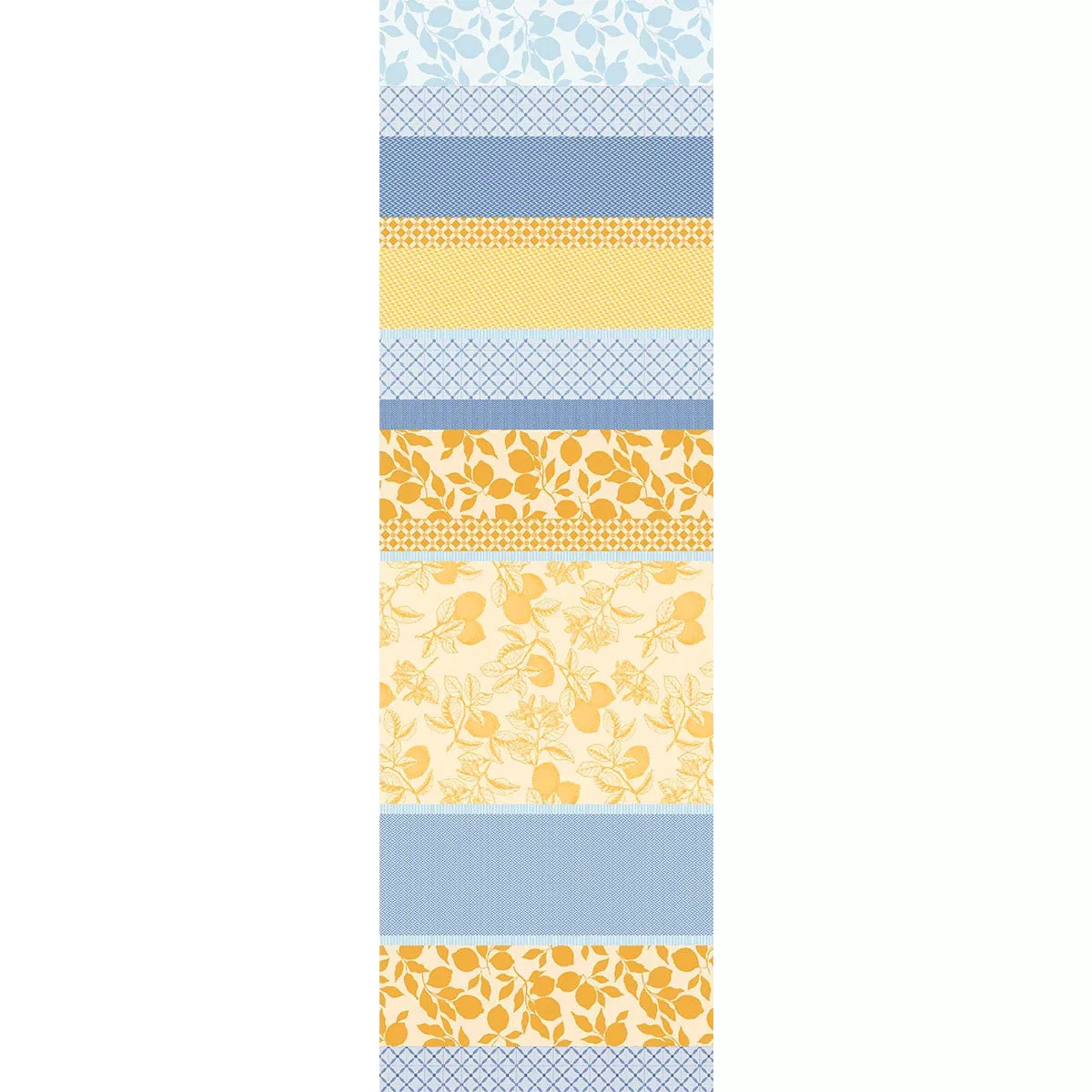 Chemin de table pur coton 220 g/m² motif jacquard bleu jaune Mille citrons provence