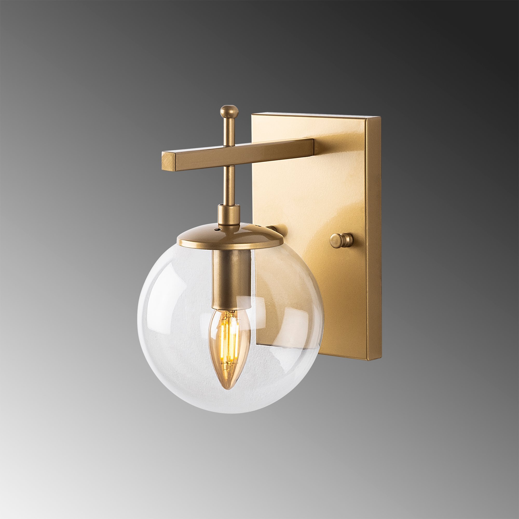 Aplique de pared con placa, transparente, metal , oro, 15x20x15, casquillo E14 Max 40 W