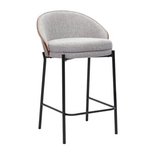 Tabourets de bar en tissu effet velours texturé gris, bois foncé et métal H65 cm (lot de 2) TUCSON