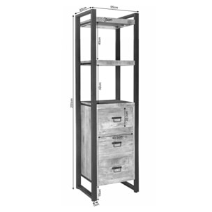 Colonne salon bois métal 3 tiroirs MILORA