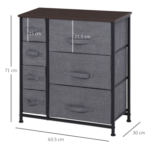 Meuble de rangement commode design 64L x 30l x 71H cm 7 tiroirs métal MDF non tissé noir