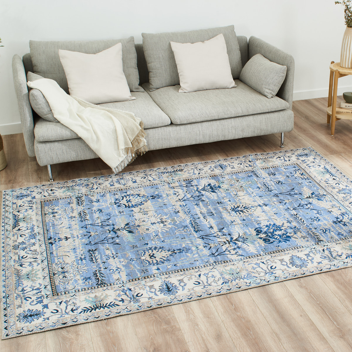 Radom - tapis vintage lavable en machine à 30°C, bleu