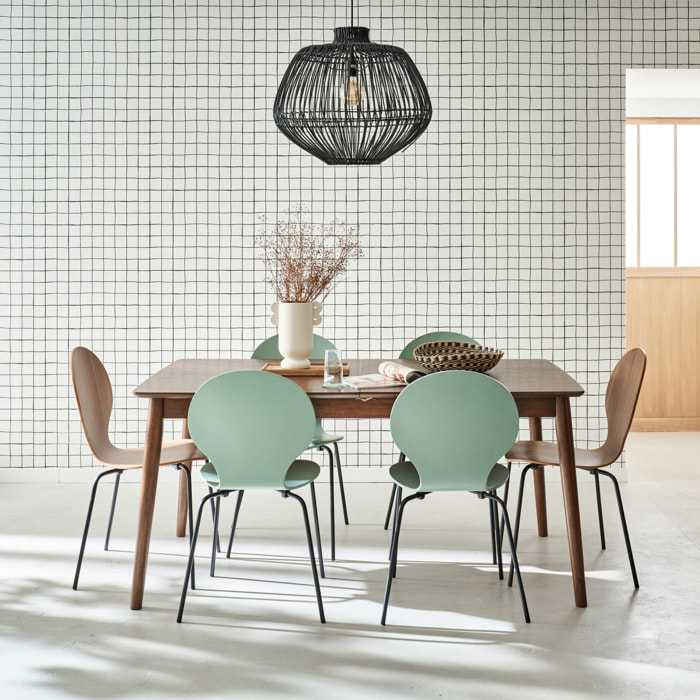 Table à manger rectangulaire extensible bois d'hévéa et placage chêne 6-8 places LINA