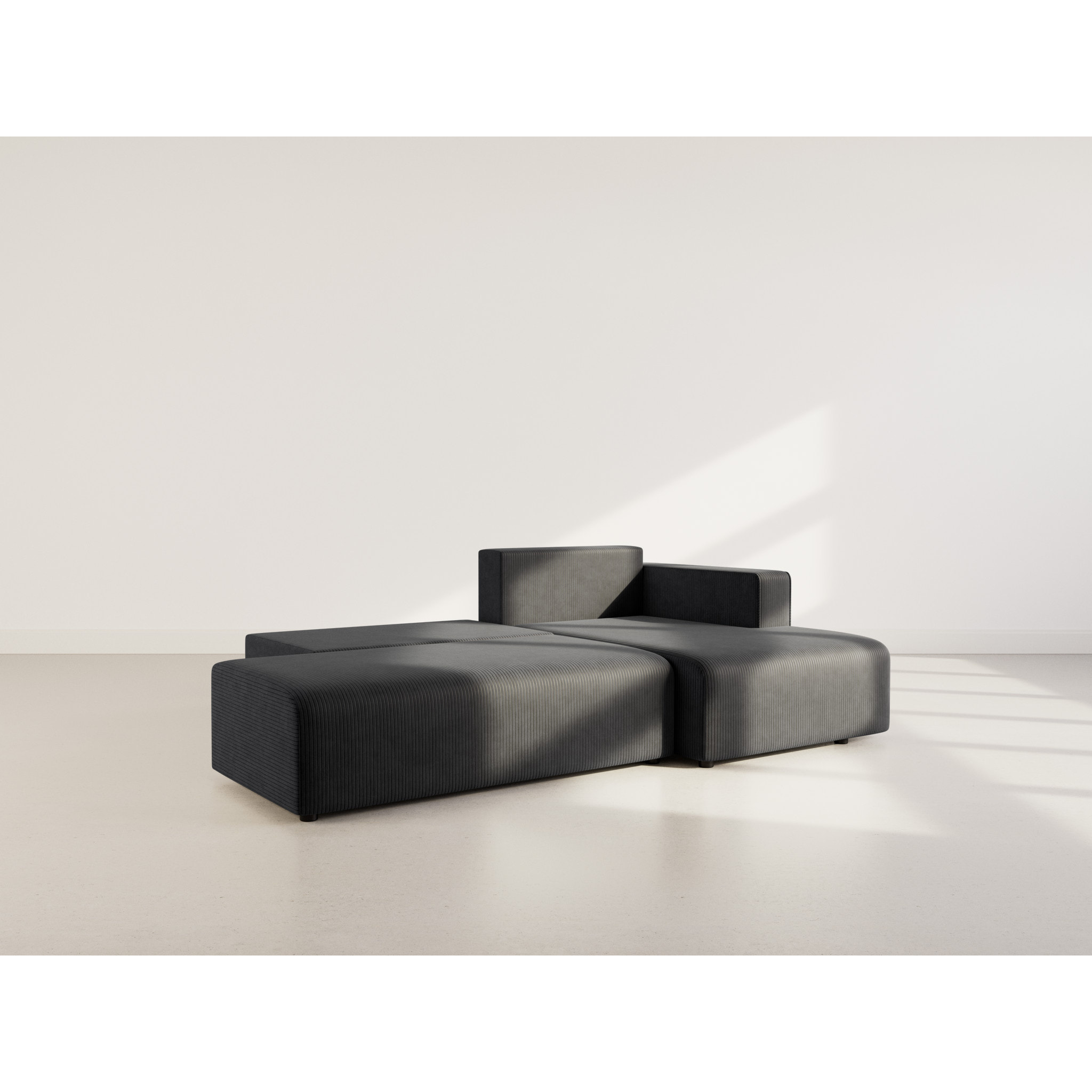 Topaze - canapé d'angle droit 4 places convertible avec coffre en velours côtelé - Noir