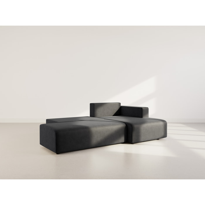 Topaze - canapé d'angle droit 4 places convertible avec coffre en velours côtelé - Noir
