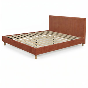 Ensemble matelas Jade & lit fixe Colisée | Mémoire de forme et ressorts ensachés | cadre à lattes | Velours côtelé | Terracotta