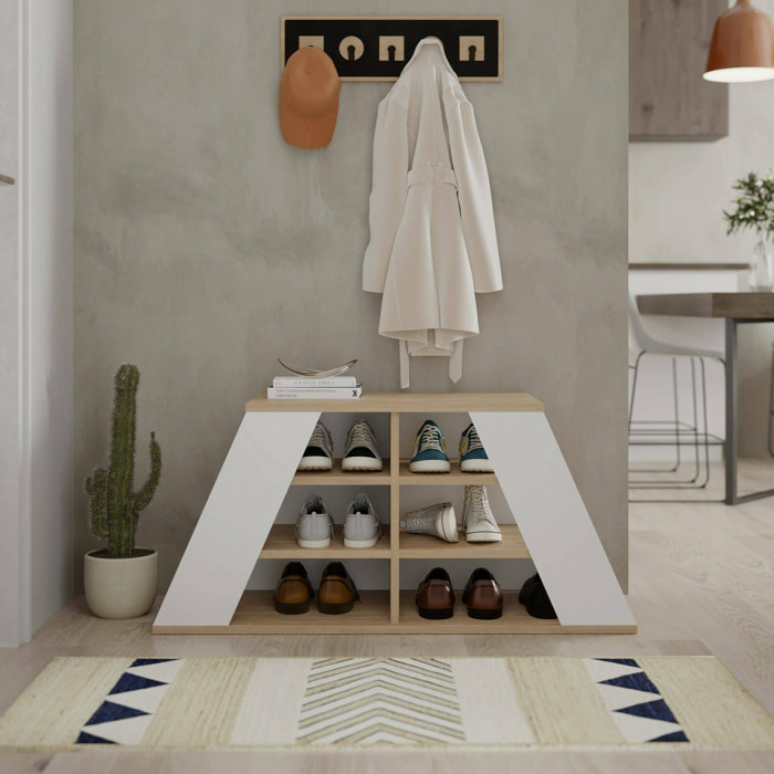 Scarpiera Zungri, Mobile portascarpe, Armadio da ingresso multiuso, Mobiletto per calzature, 106x38 h50 cm, Quercia e Bianco