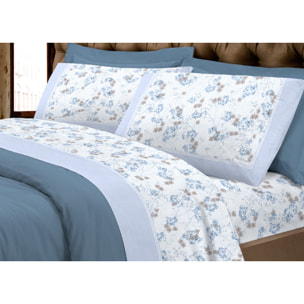 Completo Lenzuola In Calda Flanella Made In Italy Linea Europa Petra Azzurro