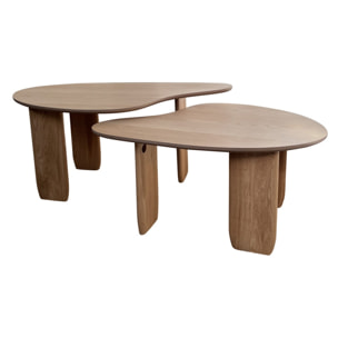 Lot de 2 tables basses organiques en bois, placage chêne - ARIA