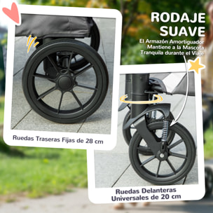 Carrito para Perros Plegable, Cochecito para Perros Grandes con Ventanas de Malla, Cojín Lavable, Correas de Seguridad, Ruedas Amortiguadoras y Bolsas, Carga 30 kg, 124x67x100 cm, Gris Oscuro