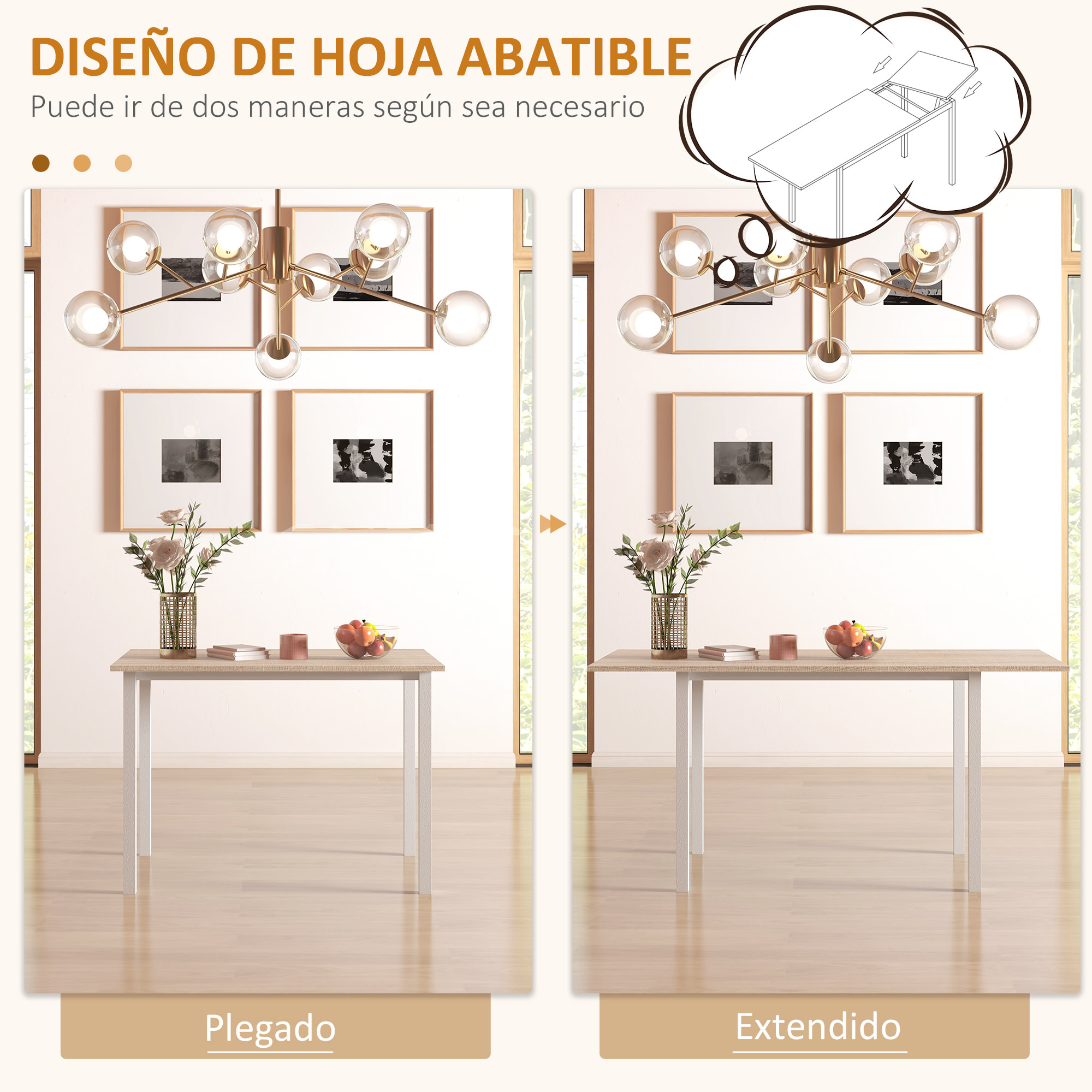 Mesa de Comedor Extensible para 4-6 Personas Mesa de Cocina Moderna con Patas de Acero para Salón Comedor 160x70x76 cm Madera Natural