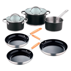 Set de 3 sartenes ø20ø24ø28cm aluminio forjado + batería de cocina 5pzs (2 cacerolas c/tapa + cazo) san ignacio