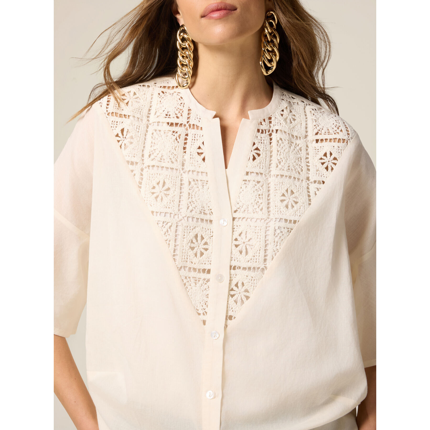 Oltre - Camisa con inserto de encaje - Blanco